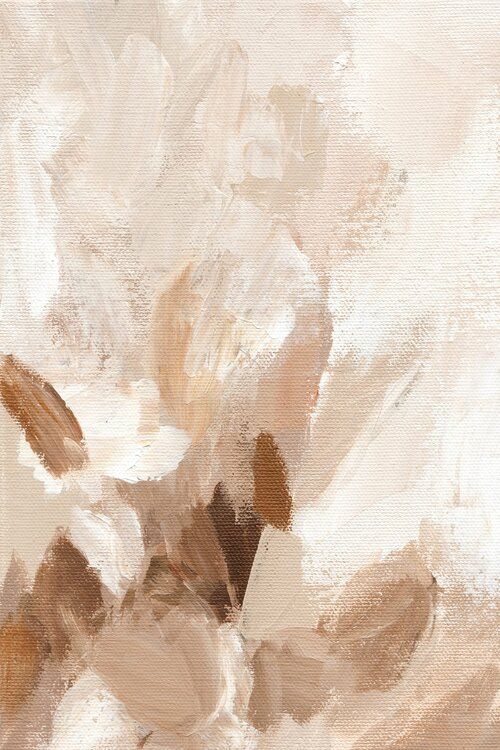 an abstract painting of white and brown flowers