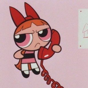 a cartoon character holding a phone up to her ear