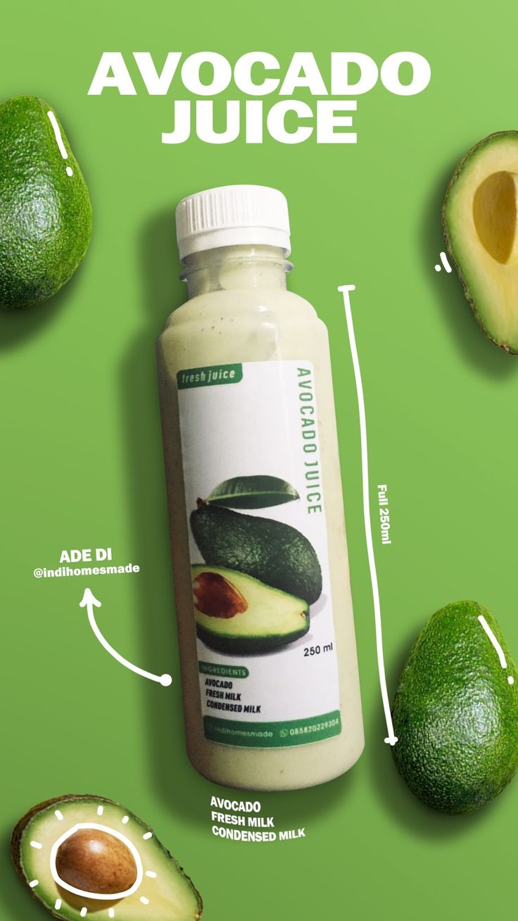 an avocado juice is shown with the ingredients labeled