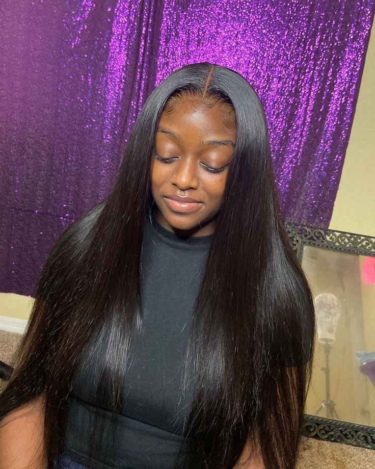 KD Harris👸🏽💜 on Instagram: “glueless closure sew in 💜 | 28 inches. 4x4 closure hair @galorebundlesinc yt : KD Harris TV📺💜 #KrownedbyKD 👑#swipe #closuresewin…” Straight Hair Sew In With Closure, Sew In Weave With Closure Straight Hair, Birthday Wig Hairstyles Straight, Glueless Closure Sew In, 28 Inch Sew In, Straight Sew In With Closure, 4x4 Closure Sew In, Closure Sew In Hairstyles, Sew In Hairstyles With Closure