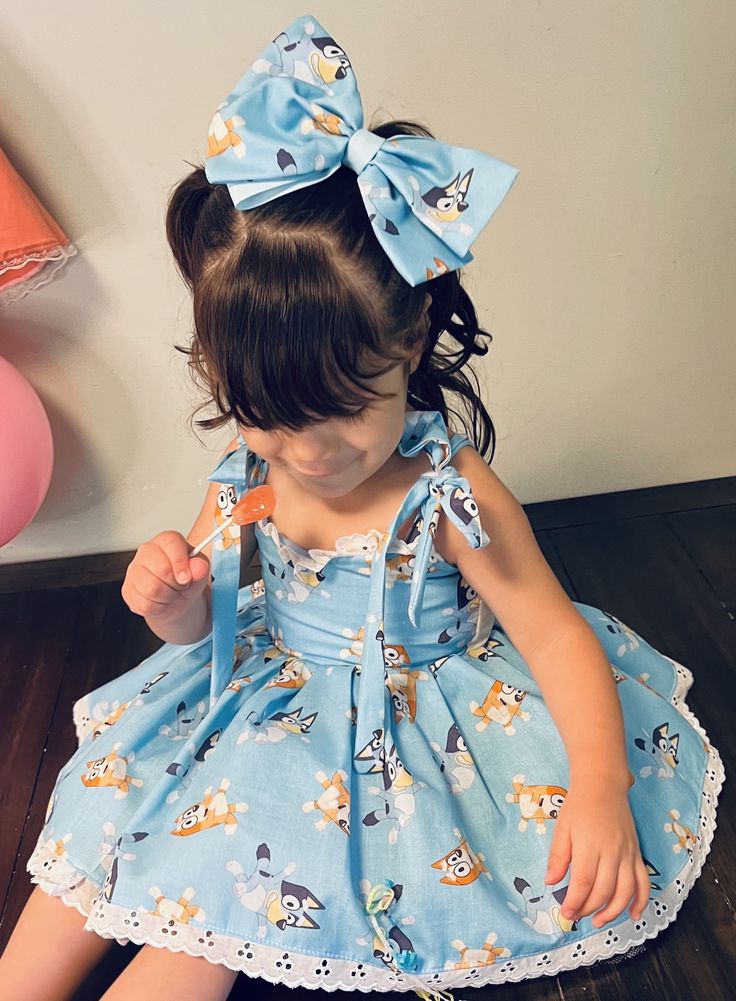 Beautiful bluey dress with free hair bow with your purchase ❤️🎀🛍️ Cute Summer Dresses For Dress-up Occasions, Playful Fitted Dresses For Dress-up, Playful Fitted Dress For Dress-up Occasions, Cute Summer Dresses With Tie Back, Cute Fitted Dress For Dress-up Occasions, Summer Blue Dresses With Bow Straps, Summer Blue Dress With Bow Straps, Blue Dresses With Bow Straps, Summer Dress With Bow Tie Back For Casual Wear