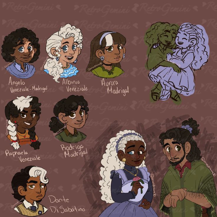 an image of some people that are in different outfits and hair styles, with the names of their characters on them