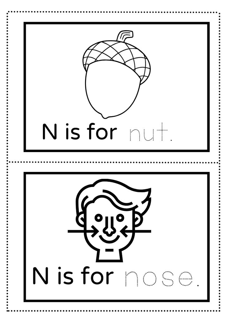 two pictures with the words n is for nut and nis for nose