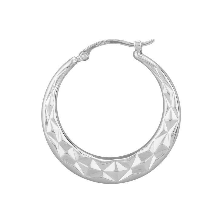 Make a statement with our Sterling Silver Large Diameter Cut Hoop Earrings. These earrings are a must-have addition to any jewelry collection, and the perfect accessory to add some edge to your look. Crafted from premium sterling silver, these earrings feature a unique cut hoop design that adds a touch of sophistication to your outfit. The attention to detail is second to none, ensuring that each earring is a unique work of art. The Sterling Silver Large Diameter Cut Hoop Earrings are designed t Minimalist Diamond Cut Hoop Earrings, Modern Small Hoop Diamond Cut Earrings, Small Silver Hoop Earrings With Diamond Cut, Tarnish Resistant Sterling Silver Hoop Earrings, Silver Diamond Cut Hoop Earrings, Silver Round Diamond Cut Hoop Earrings, Silver Hoop Earrings With Shiny Finish, Silver Hoop Jewelry With Diamond Cut, Silver Sterling Diamond Cut Hoop Earrings