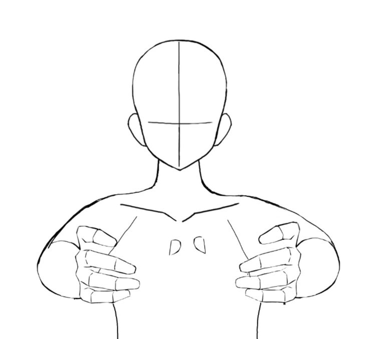 a drawing of a man's torso with his hands on the chest and one arm extended