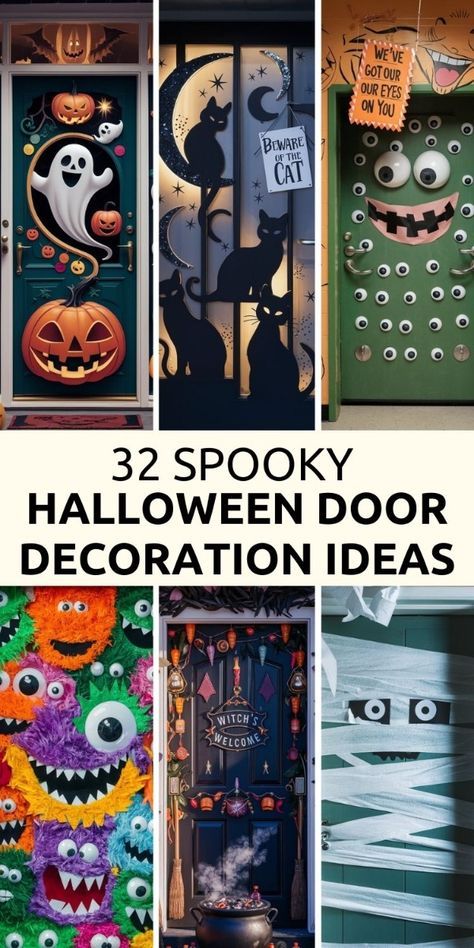 halloween door decorations with the words 3 spooky halloween door decoration ideas on them