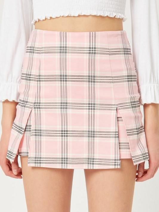 Read Between the Lines Pink Plaid Skirt | Sassy Shortcake Trendy Skort With Built-in Shorts, Trendy Cotton Skort With Built-in Shorts, Trendy Mini Length Cotton Bottoms, Trendy Mini-length Cotton Bottoms, Trendy School Skort With Stretch, Trendy Stretch Skort For School, Trendy Spring Mini Hem Skort, Y2k Style Pleated Short Skort, Y2k Mini Cotton Skort