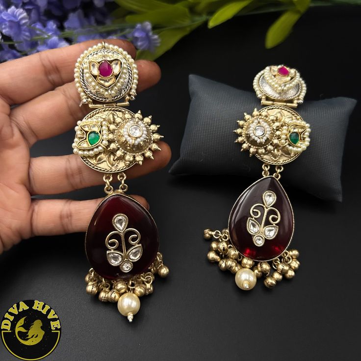 Sneh Earring - Earring -925Silver Ceremonial Chandbali Metal Earrings, Traditional Red Pearl Earrings For Party, Brass Chandbalis With Intricate Design For Gift, Temple Jewelry Brass Danglers For Weddings, Traditional Metal Earrings For Formal Occasions, Elegant Brass Chandbalis With Meenakari, Elegant Brass Chandbalis As Gift, Traditional Silver Chandbalis For Formal Occasions, Traditional Silver Chandbalis For Formal Events