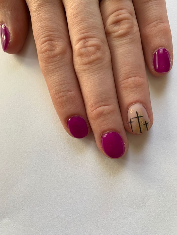 Easter Nails Cross Jesus, Easter Nail Ideas With Cross, Bible Nail Designs, Easter Cross Nail Art, Easter Nails Jesus, Purple Cross Nails, Easter Christian Nails, Easter Cross Nail Designs, Lent Nail Designs