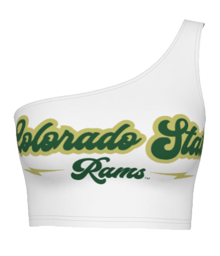 This super flattering Colorado State University One Shoulder Top is perfect for college game day! Our Colorado State One Shoulder Top's stretchy fabric makes it the perfect option for all body types. Pair with our CSU Tailgate Leggings for the cutest tailgate outfit! You'll never want to take this adorable one shoulder top off! In stock & ships in 1-2 business days. One size fits most. 88% Micropoly, 12% Spandex. Stretchy & soft fabric designed for all day use & long lasting quality. Sublimated Fitted Game Day Tops For Team Spirit, Fitted Tops For Game Day With Team Spirit, School Spirit Stretch Tops For Cheerleading, Fitted Sports Fan Tops For Sports, Fitted Sports Fan Tops For Sports Events, Fitted Tops For Sports Fans, Fitted Tops For Sports Events, White Stretch Tops For Game Day, Fitted Top For Sports Season Fan Gear