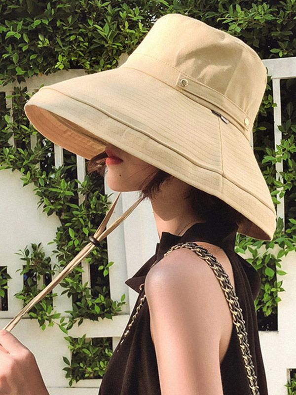 Casual Solid Sun-Protection Large Wide Brim Bucket Hat YELLOW-Adjustable Wide Brim Bucket Hat, Beach Blouse, Drape Maxi Dress, Bucket Hat Black, Sun Protection Hat, Embroidered Maxi Dress, Midi Dress Casual, Scarf Hat, Maxi Knit Dress