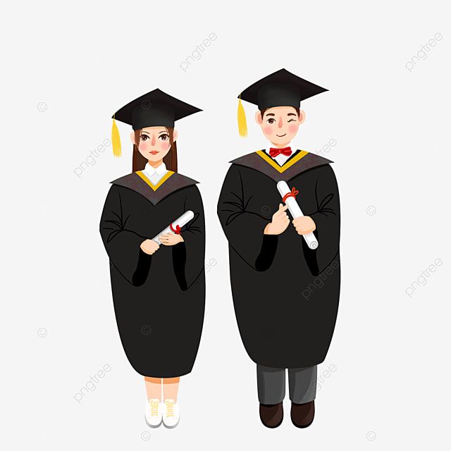 two people wearing graduation gowns and holding diplomas, cartoon, character png and psd