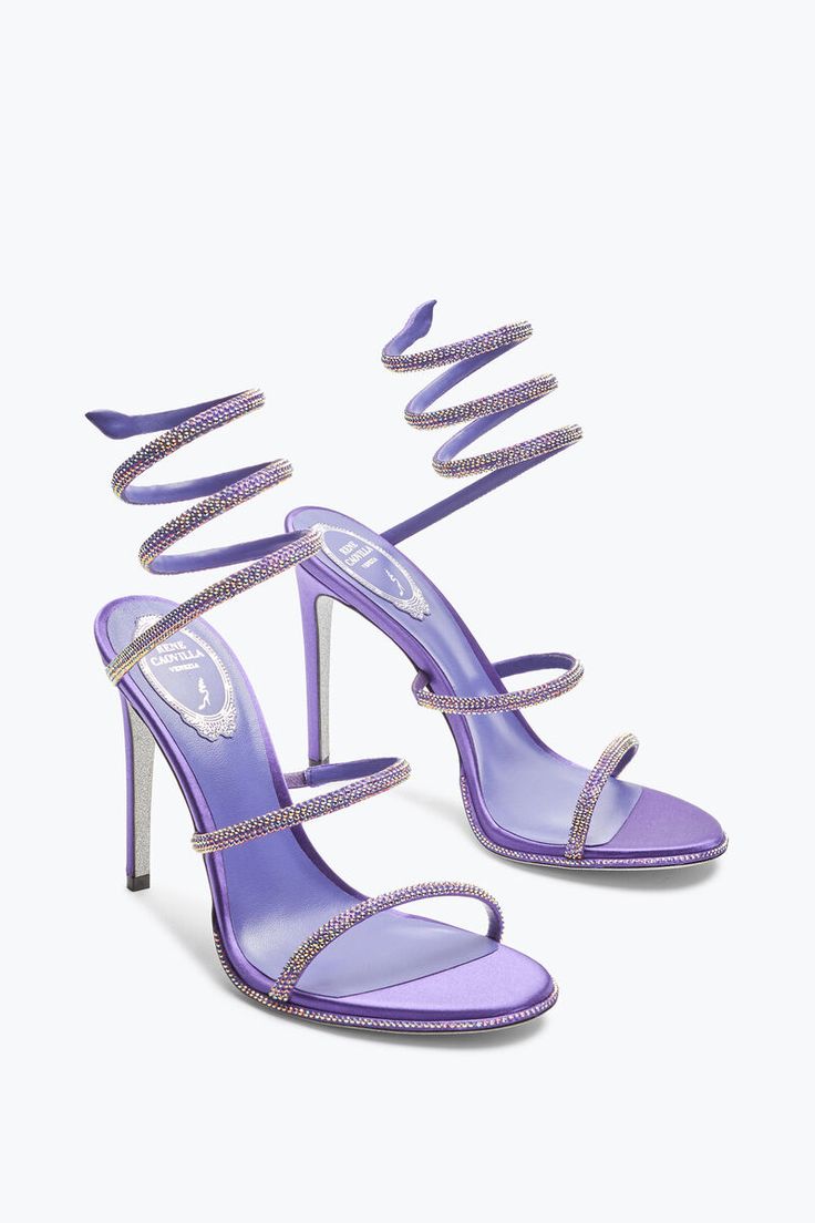 Cleo Purple Sandal With Crystals 105 Rene Caovilla Heels, Biker Shoes, Purple Sandals, Bridal Boots, Platform Mules, Platform Flats, Rene Caovilla, Sandal Platform, Loafer Sneakers