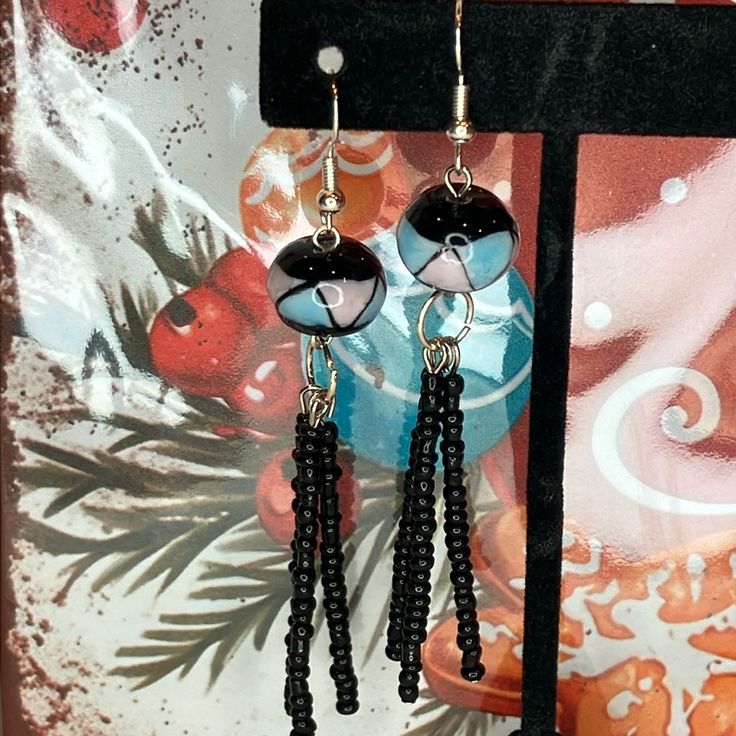 Dangle Earrings Black Glass Seed Beads & Pink With Blue Glass Bead At Top. Silver Hardware & Ear Wire. Hangs Approximately 3.25”. In New Condition. Nwt Hand Crafted By Bethany @ Gg Creations What Is Gg Creations? George Girls Creations Celeste, Daughter’s & Family Georges Girl, Black Earrings Dangle, Earrings Black, Glass Seed Beads, Ear Wire, Black Glass, Glass Bead, Silver Hardware, Blue Glass