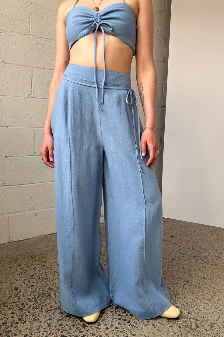 Eliza Faulkner Designs Inc. Pants Romy Pant Blue Linen Linen Pant, Denim Outerwear, Sweater Jumpsuit, Wide Leg Linen Pants, Girls Summer Outfits, Fashion 2024, Black Linen, Summer Accessories, Linen Pants