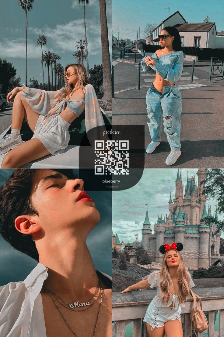 a collage of photoshopped people in disney world with the theme park as backdrop