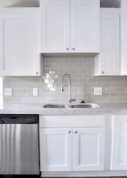 a kitchen with white cabinets and stainless steel dishwasher