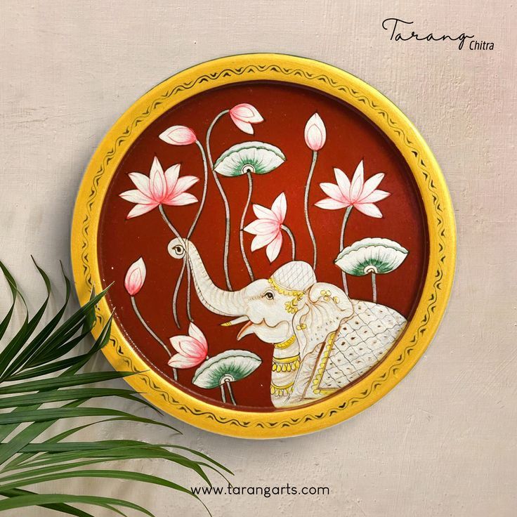 pichwai-wall-plates-decor-tarang-arts Ganesh Pichwai Painting, Pichwai Painting Elephant, Pichwai Elephant, Wall Plates Decor, Pichwai Art Paintings, Pushtimarg Pichwai, Pichwai Paintings Set Of 3, Elephant Paintings, Pichwai Cow Wall Hanging