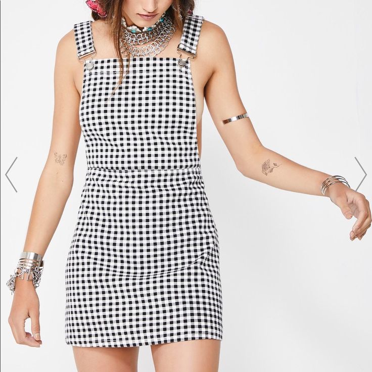 Checkered/ Gingham Overall Dress. Very Cute But Too Big For Me - Never Worn. Has A Zipper On The Side So It’s Easy To Get On/Off. Bought From Dollskill Plaid Mini Dress With Houndstooth Pattern For Party, Plaid Mini Dress For Summer Party, Casual Gingham Dress For Party, Gingham Mini Dress For Party, Trendy Plaid Mini Dress For Party, Trendy Mini Dress For Picnic, Spring Party Plaid Mini Dress, Gingham Plaid Mini Dress, Gingham Mini Dress With Houndstooth Pattern