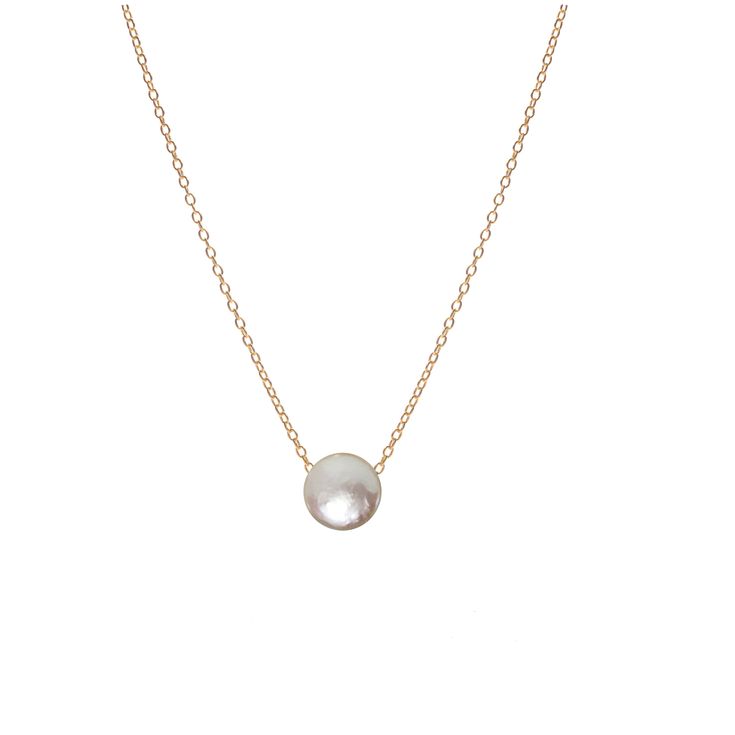 DESIGN A lovely white freshwater pearl coin floating on a delicate flat cable chain. All pearls are natural, so please expect minor variations in shade and size. MEANING Pearls symbolize wisdom acquired through experience. They are believed to attract wealth and luck as well as offer protection. Known for their calming effect, pearls can balance one's karma, strengthen relationships, and keep children safe. The pearl is also said to symbolize the purity, generosity, integrity, and loyalty of its Single Pearl Necklace Gold, Silver Infinity Ring, Single Pearl Necklace, Single Pearl, Fresh Water Pearls, Ring Ideas, Mens Silver Rings, White Freshwater Pearl, Water Pearls