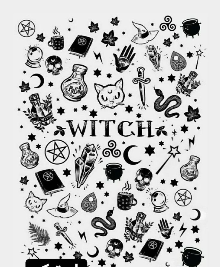 the words witch surrounded by various symbols