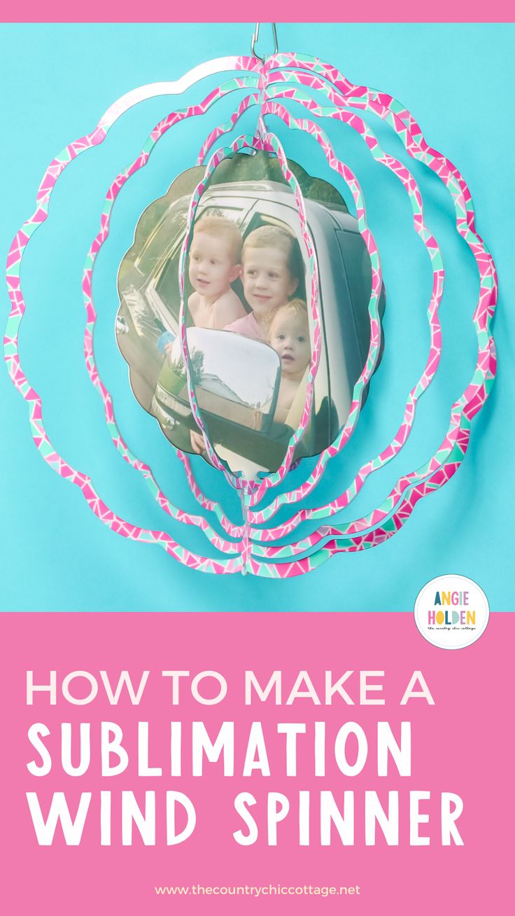 a pink and white photo frame with the words how to make a sublimation wind spin