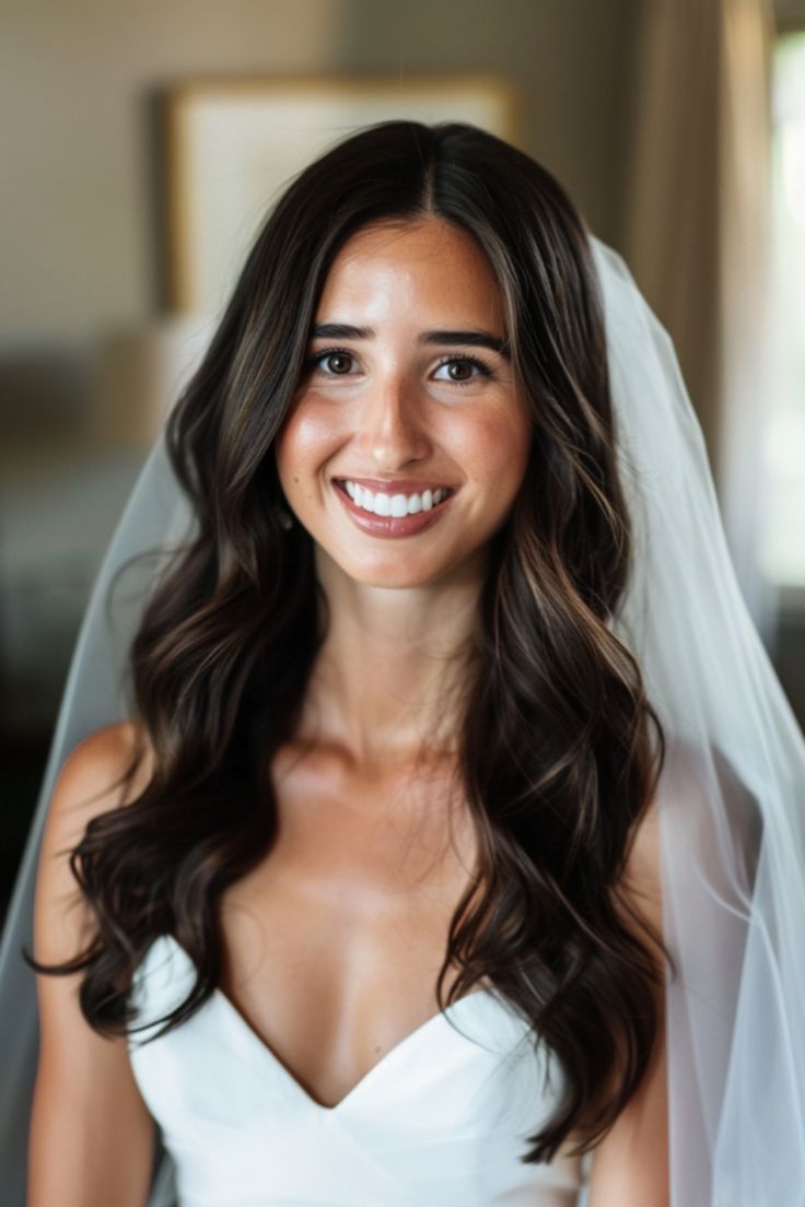 a woman wearing a wedding veil and smiling at the camera