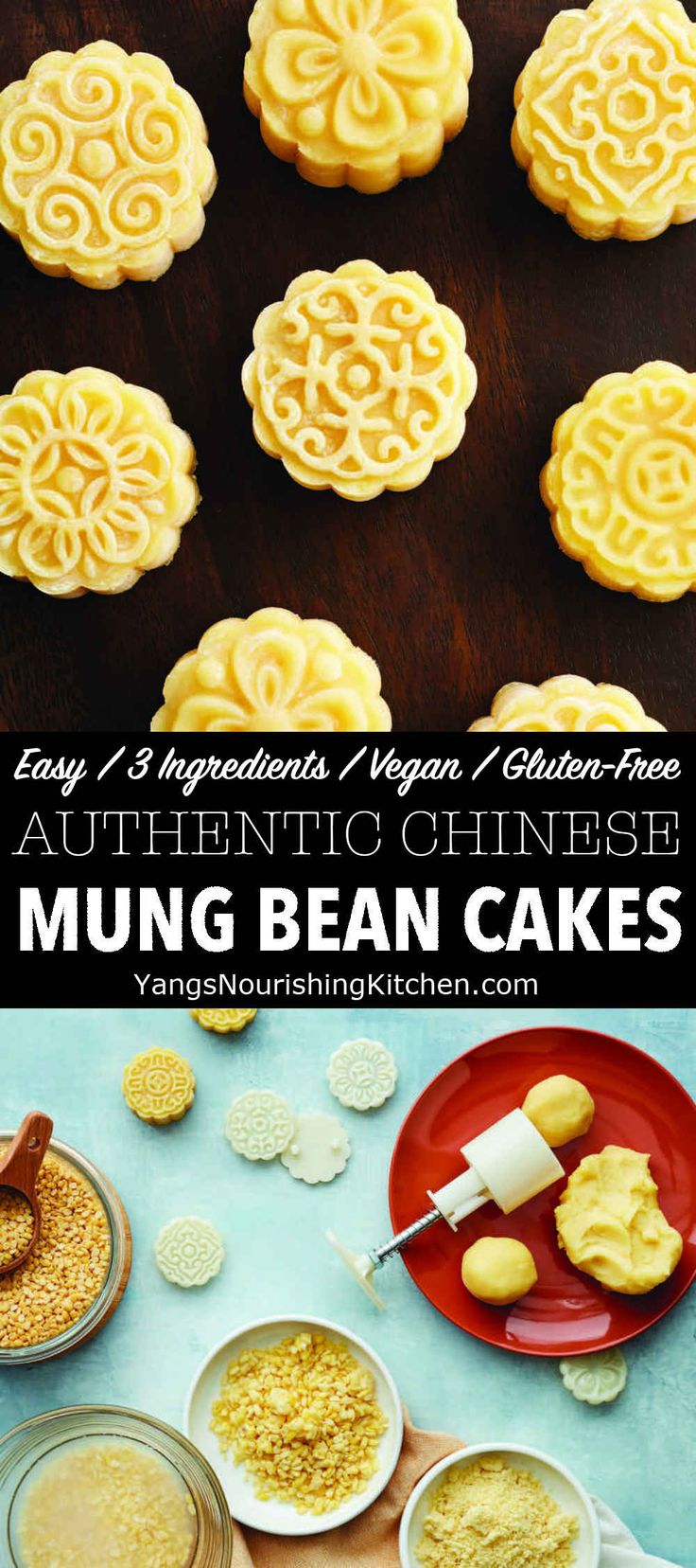 some cookies and other desserts on a table with the words, easy authentic chinese mung bean cakes