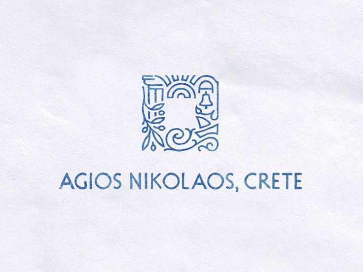 the logo for agios nikolaos cretee is shown in blue on white paper