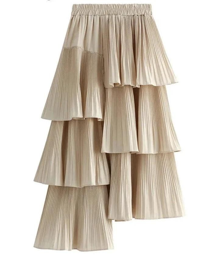 Introducing the Pleated Skirt Fashion with irregular ruffled edges. This solid color skirt adds elegance effortlessly. With its mid-length and all-match design, this skirt from Guocali is versatile for any occasion. The fashionable ruffled edges enhance the unique style of this skirt, making it a must-have piece. Crafted from a blend of cotton and polyester, it offers comfort with a slight stretch. The pleated design provides a flattering fit, while the solid color ensures it pairs well with any Plisse Skirt Outfit, Casual Midi Skirt, Skirts Design, Skirts Pleated, Unique Skirts, Pleated Long Skirt, Streetwear Casual, Long Skirts, Asymmetrical Skirt