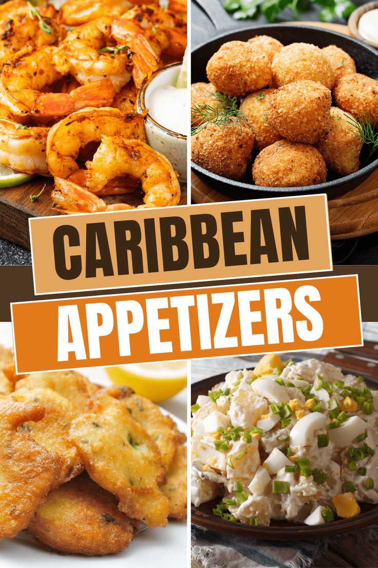 there are many different types of appetizers in this collage with the words, carib bean appetizers