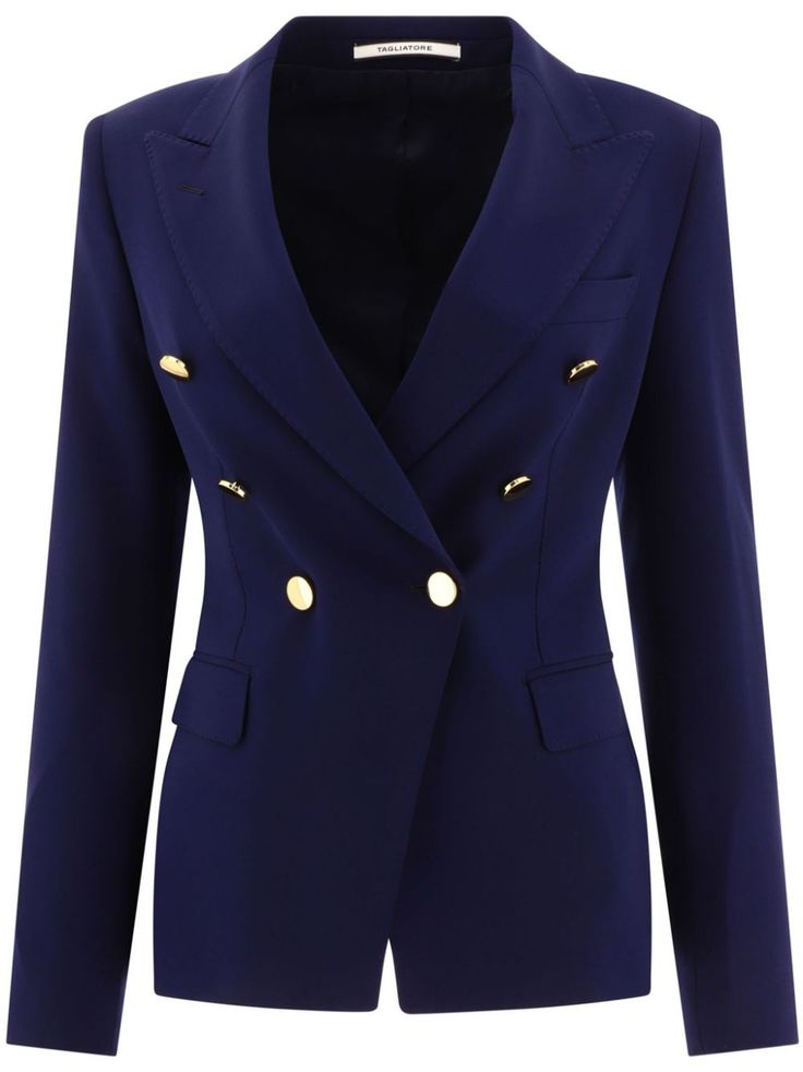 dark violet blue tailored design dart detailing peak lapels double-breasted button fastening shoulder pads long sleeves with buttoned cuffs chest welt pocket two front flap pockets American rear vent straight hem full lining Dark Violet, Crepe Blazer, Lapel Blazer, Tailored Design, Tailored Blazer, Blazer Vest, Single Breasted Jacket, Womens Blazers, Long Sleeve Blazers