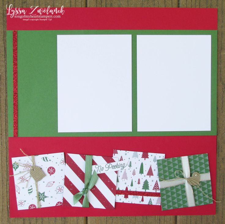 an open christmas card with green and red paper