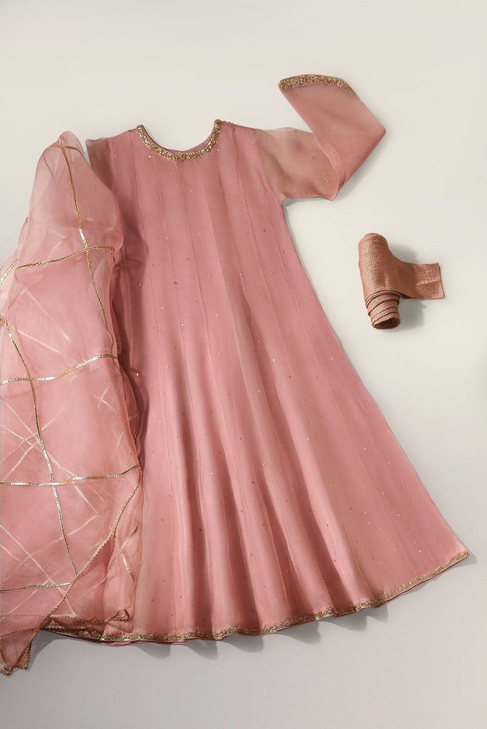 Elegant Designer Peach Anarkali Set, Elegant Peach Anarkali Set For Designer Wear, Designer Tissue Silk Pink Kurta, Designer Pink Tissue Silk Kurta, Pink Tissue Silk Kurta With Traditional Drape, Pink Dola Silk Anarkali Set With Cutdana, Traditional Pink Tissue Silk Kurta, Pink Organza Lehenga With Cutdana, Cutdana Organza Anarkali Set