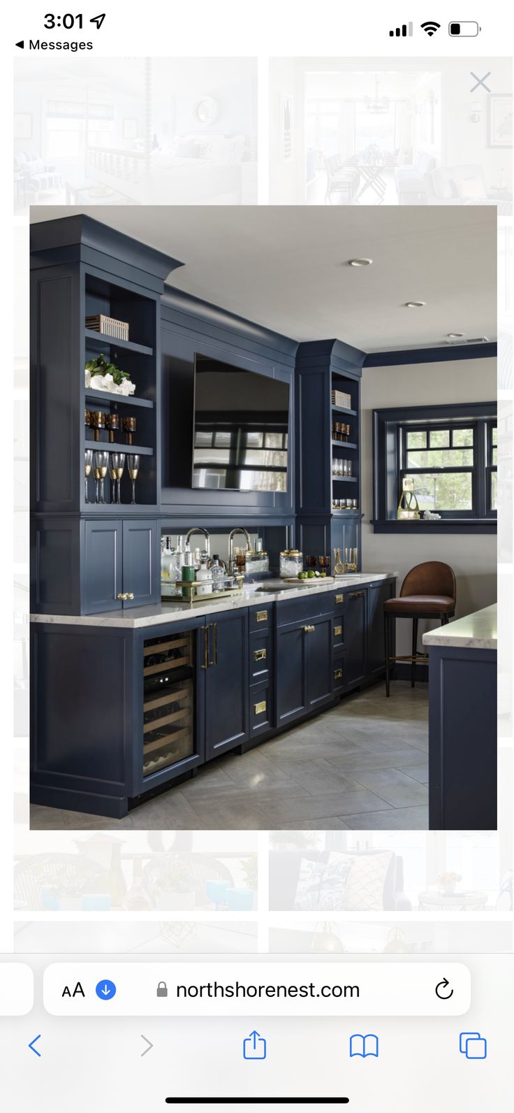 an image of a kitchen with blue cabinets