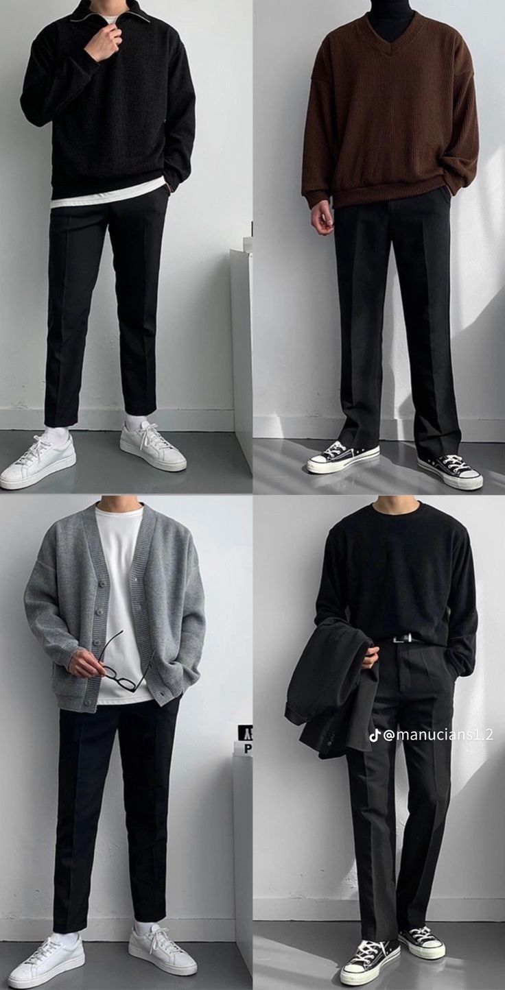 Men Casual Smart Outfit, Dressing Style For Men Casual, Smart Casual Men Aesthetic, Black Formal Men Outfit, Outfit Ideas For Skinnies Men, Classy Men Outfits Casual, Hm Men Outfits, Men’s Black And White Outfits, Man All Black Outfit