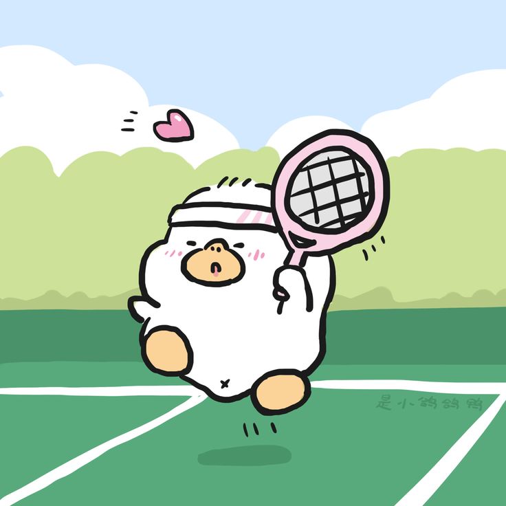 a cartoon character holding a tennis racquet on top of a tennis court