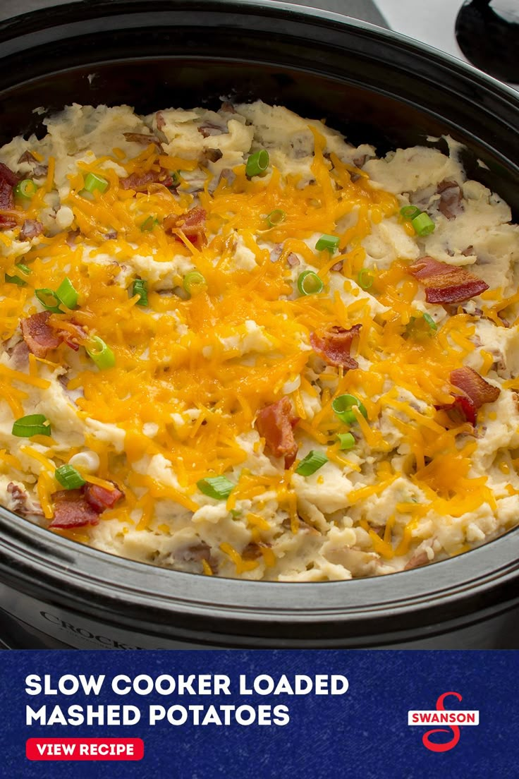 the slow cooker loaded mashed potatoes is ready to be cooked in the crock pot