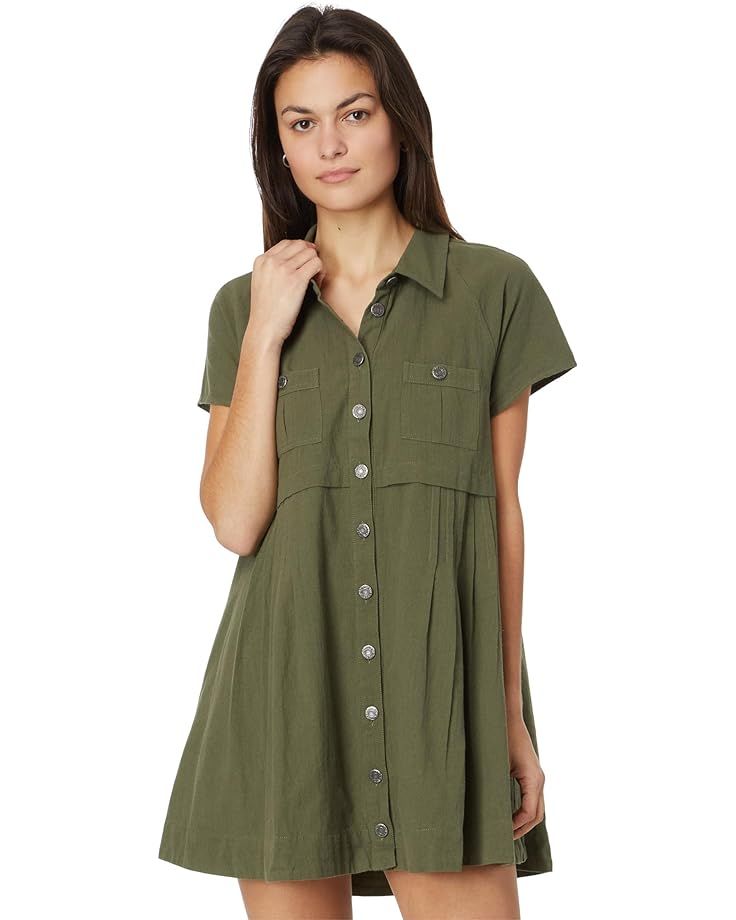 Free People Ronnie Poplin Mini Dress Spring A-line Shirt Dress With Pockets, Fitted Summer Shirt Dress With Buttoned Pockets, Classic Knee-length Shirt Dress For Day Out, Casual Green A-line Shirt Dress, Casual Collared Neckline Dress With Relaxed Fit, Chic A-line Shirt Dress With Pockets, Classic Dress With Rolled Sleeves, Summer Rayon Dresses With Pockets, Casual Spring Dress With Collared Neckline