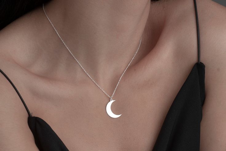 "14K Gold Moon Necklace, This Is Us Moon Necklace, Crescent Moon Necklace, Dainty Gold Moon Pendant, Gift For Her      ❃  H O W . TO * O R D E R  ❃        - Step 1 : Choose the style (Rose Gold etc.)        - Step 2 : Choose necklace length (14 to 24 inc)               - Step 3 (Optional)  : Please chose your model.And write the model you choose in the ''Personalisation Box ''                          For example:  Model 3         ❃  DETAILS, MATERIAL  ❃       - Material: High Quality Solid 925 Moon Jewelry Necklace, Gold Chain With Moon Pendant, Elegant Moon-shaped Sterling Silver Jewelry, Handmade Moon Shaped Necklace For Anniversary, Minimalist Moon Shaped Necklace For Anniversary, Elegant Half Moon Necklace For Gift, Elegant Silver Half Moon Necklace, Minimalist Moon Necklace For Anniversary, Elegant Crescent Engraved Necklace