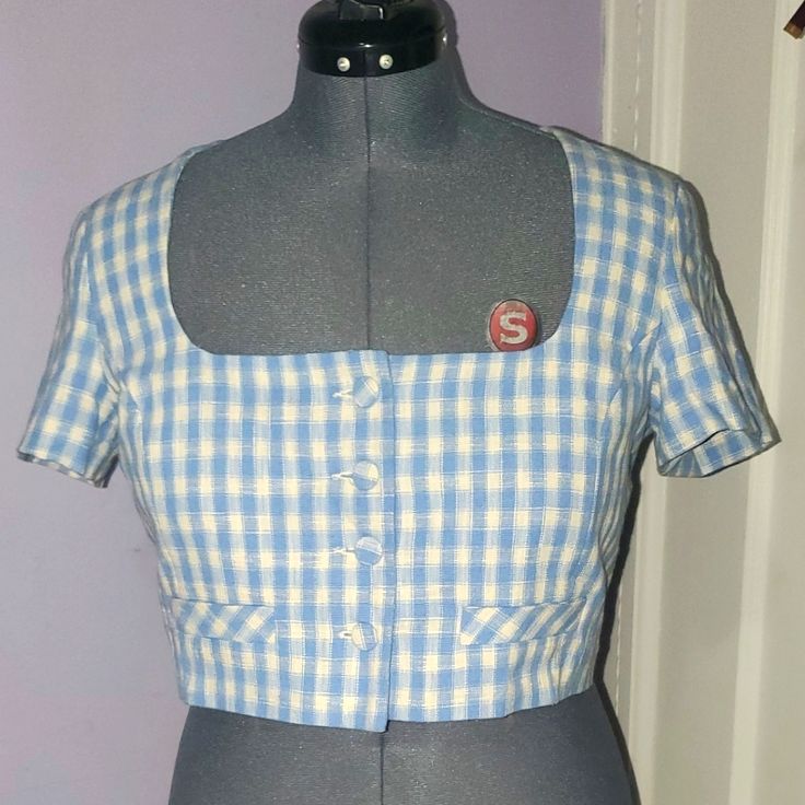 Zara Blouse Nwt Color - Light Blue And Cream Size - Xl But Could Fit A Large - Size 12 Very Cute And Can Be Worn In So Many Ways Selling For 30 - Accepting Reasonable Offers Fitted Short Sleeve Tops For Picnic, Blue Cotton Top For Picnic, Fitted Plaid Cotton Tops, Gingham Cropped Cotton Top, Cropped Gingham Cotton Top, Fitted Gingham Cropped Top, Retro Fitted Tops For Picnic, Fitted Retro Tops For Picnic, Retro Fitted Gingham Tops