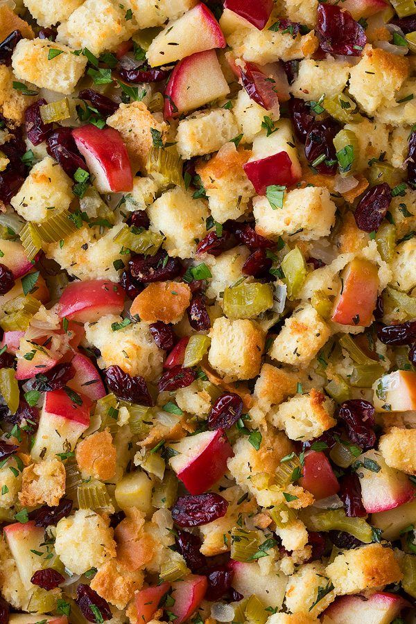 a close up view of stuffing and vegetables