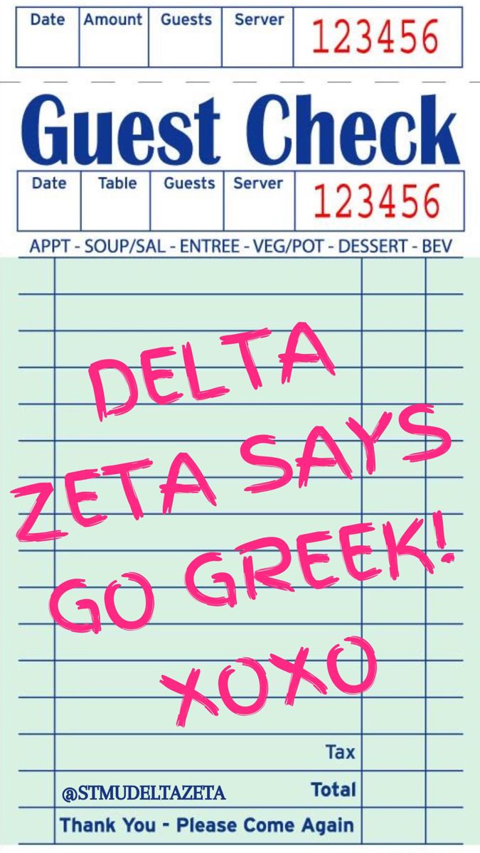 a check card with the words delta zeta says go greek