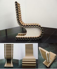 an unusual chair made out of cardboard tubes