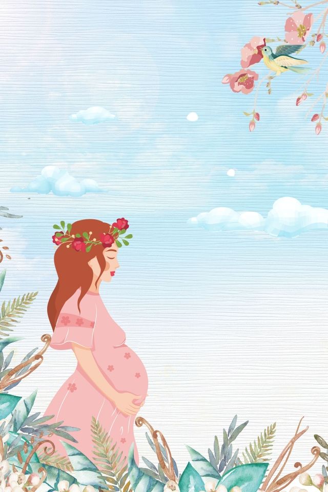 a pregnant woman with flowers in her hair is looking at the sky and birds flying overhead