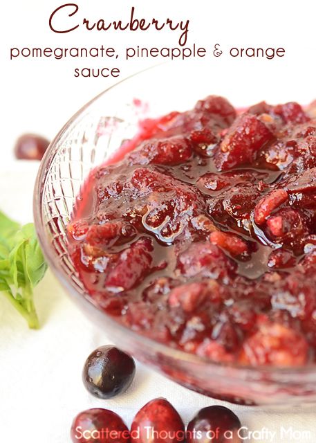 cranberry pomegranate, pineapple and orange sauce in a glass bowl