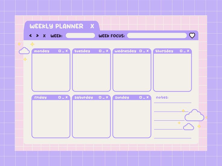 the weekly planner is shown on a purple background