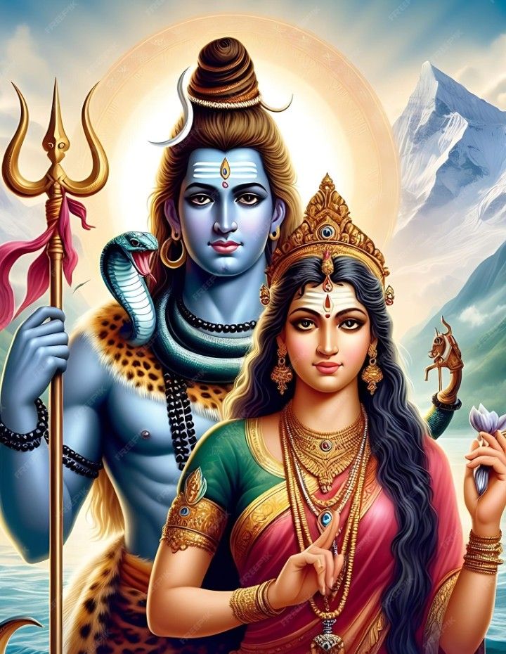 the hindu god and goddess are depicted in this painting