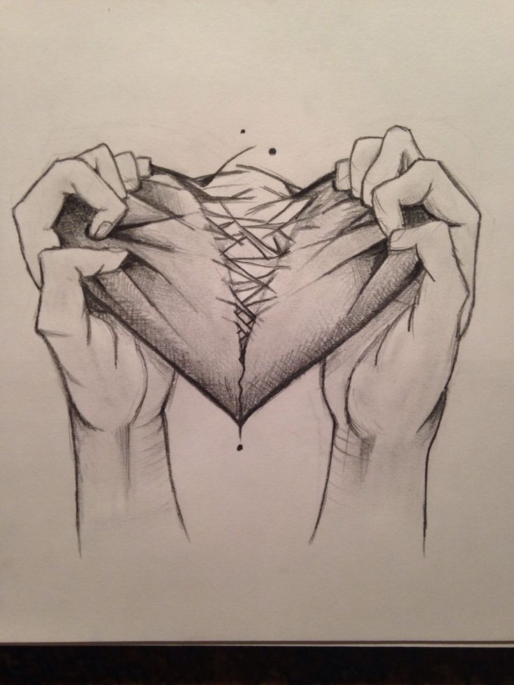 a drawing of two hands holding something in the shape of a heart that is knoted together