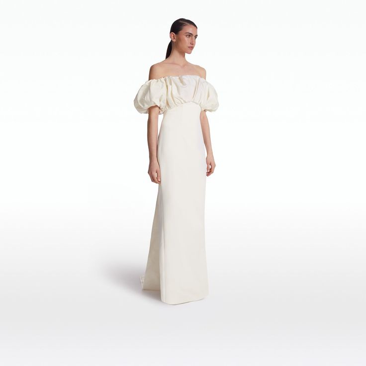 Milia Ivory Long Dress Chic Beige Evening Dress With Fitted Bodice, Elegant Beige Dress With Pleated Bodice, Chic Cream Evening Dress For Gala, White Midi Dress With Pleated Bodice For Evening, Beige Evening Dress With Boned Bodice, Chic Cream Evening Dress For Wedding, Evening Beige Dress With Boned Bodice, White Luxury Silk Midi Dress, White Evening Dress With Pleated Bodice For Cocktail